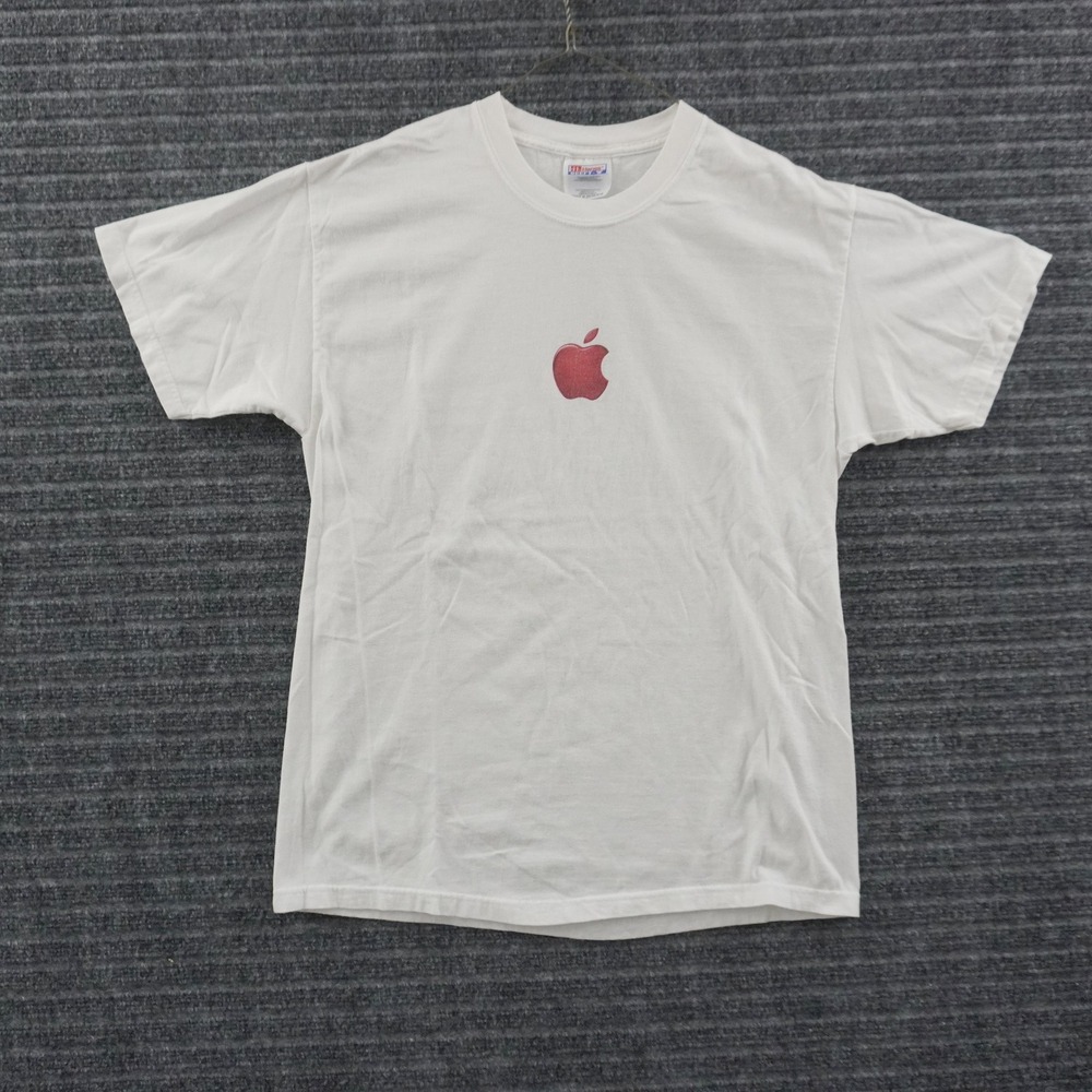 Vintage 90s Apple T-Shirt Adult M White Red Logo Tech Promo Hanes Beefy-T